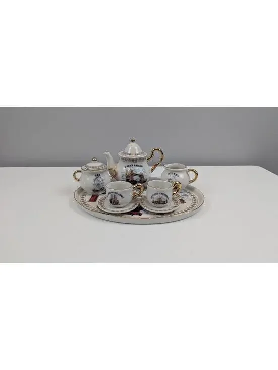 Miniature Porcelain Tea Set by Historical London Ceramics English Themed 9pc Set - Picture 1 of 9